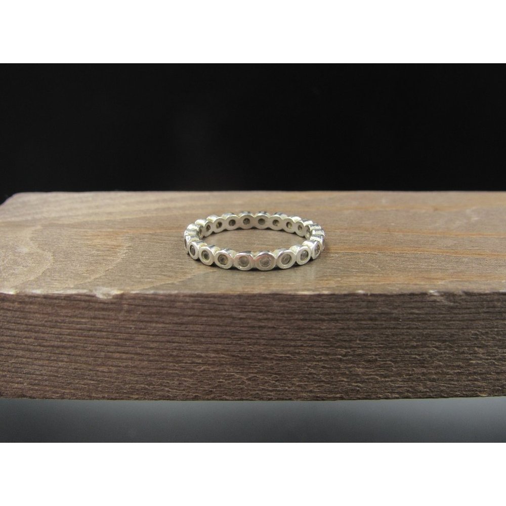Size 7 Sterling Silver Many Round CZ Rustic Band Ring Vintage Statement